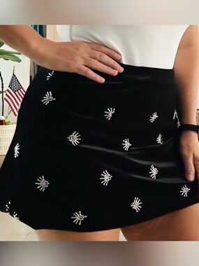 Classic Chelsea & Violet Justina Embroidered Black Velvet Mini Skirt Size 10 NWT
